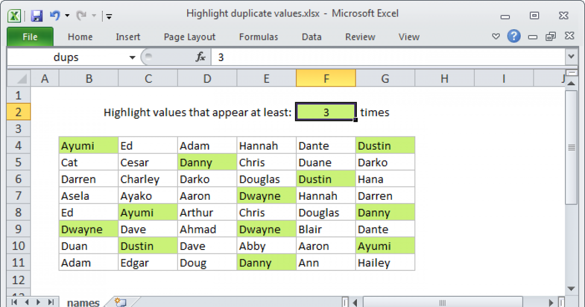 Highlight Duplicate Values Excel Formula Exceljet 9386